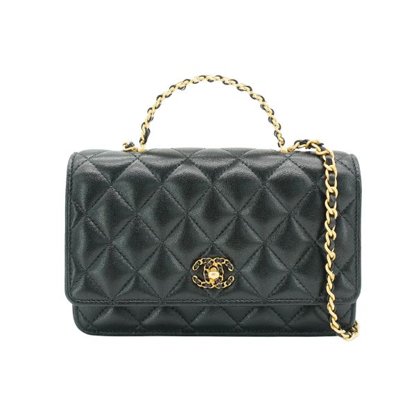 圖片 Chanel 展示品 菱格羊皮金手柄皮穿鍊Woc斜背包(AP3664-黑)