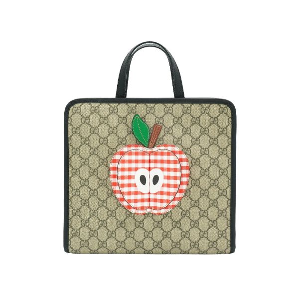 圖片 Gucci 黑邊帆布立體蘋果手提包(648797-卡其/黑)