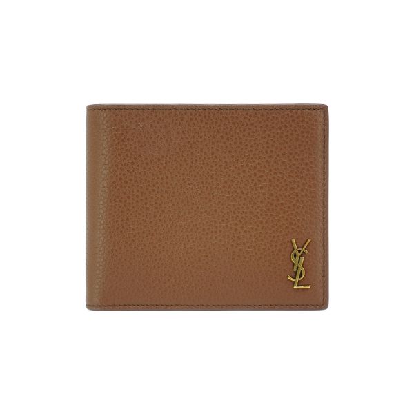 圖片 YSL 金Logo粒面牛皮品牌八卡對開男短夾(607727-摩卡色)