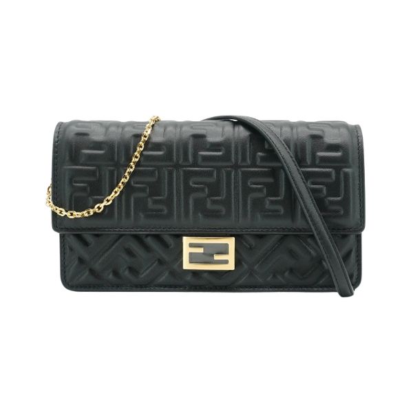 圖片 Fendi Baguette 全皮壓紋肩背兩用包Woc(8M0498-黑)