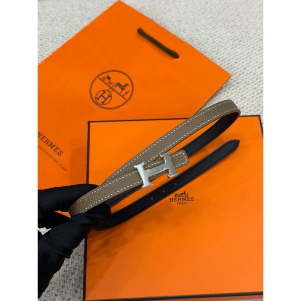 圖片 Hermes 愛馬仕 經典H logo銀頭 女生 皮帶黑搭配大象灰 寬1.3cm