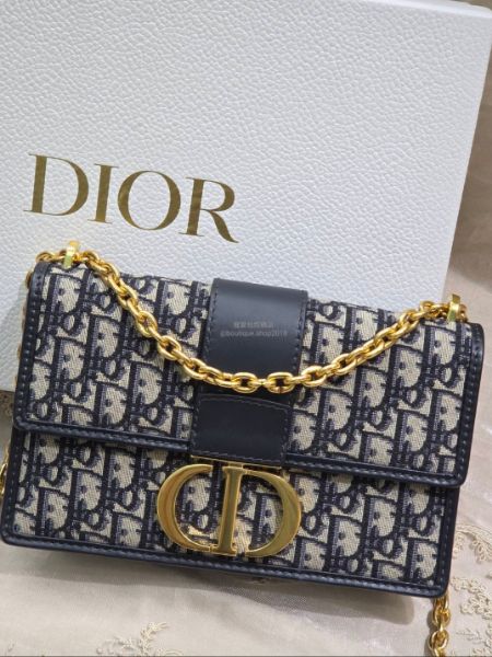圖片 Dior Montaigne 30 藍色 Oblique 緹花鏈帶包
