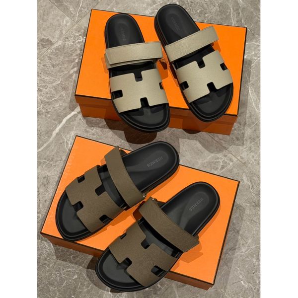圖片 Hermes 經典H Logo設計 大象灰 米色 二舅拖 拖鞋