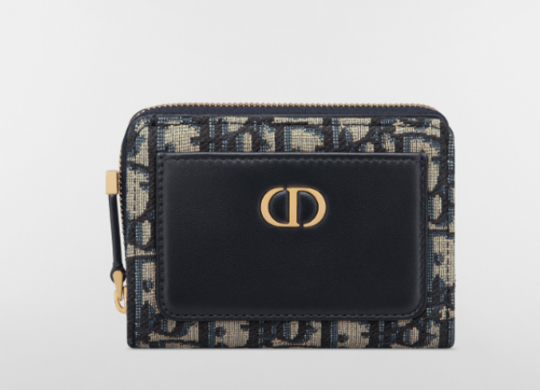 圖片 《在台現貨最低特價  最新》Dior 30 Montaigne 藍色緹花老花皮革拉鍊短夾
