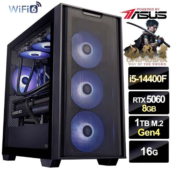 圖片 鬼武者】六核心 I5 華碩 WIFI 超頻雙扇 RTX5060 飇16G 電競 1T 電腦 金牌 主機【淵虛之羽