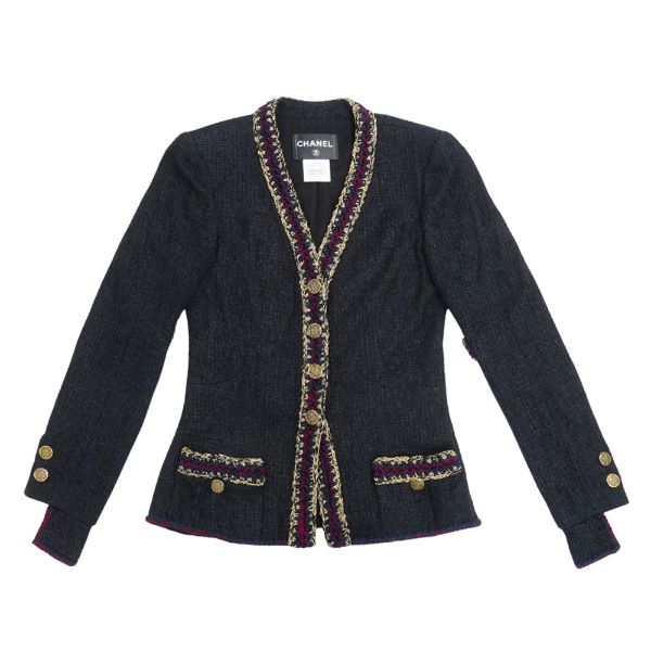 圖片 Chanel 展示品 藍紅金鑲邊復古V領金釦外套#38(黑)