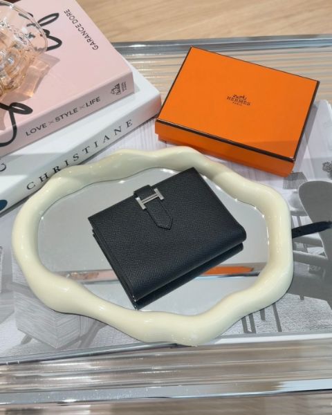 圖片 【HERMES】BEARN EPSOM 短夾 黑銀