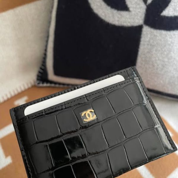 圖片 Chanel 26s黑金鱷魚壓紋經典卡包