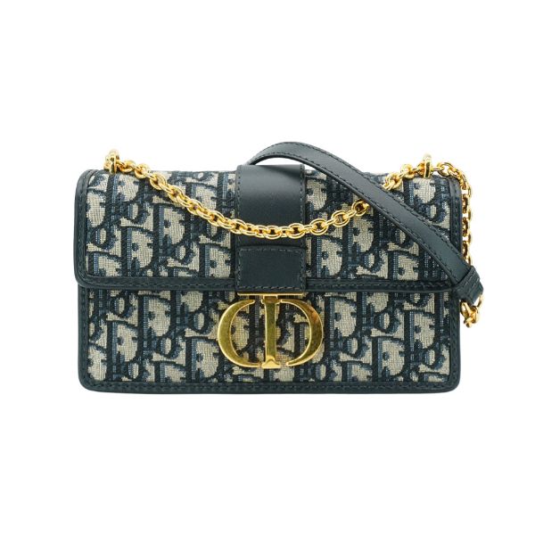 圖片 Dior 30 Montaigne East West 緹花布金釦斜背包(藍)