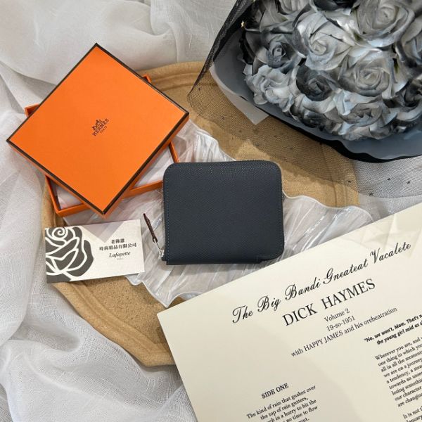 圖片 Hermès Silk In Epsom 石板灰小牛皮絲巾短夾