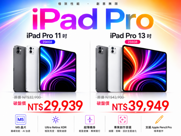圖片 Apple 2025 iPad Pro M5晶片 11吋/13吋  台灣代理商公司貨 