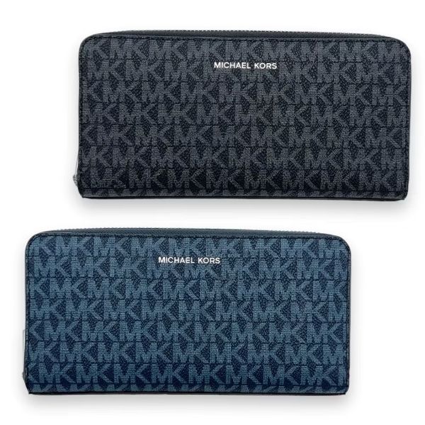 圖片 Michael Kors MK滿版提花防刮皮革拉鏈長夾