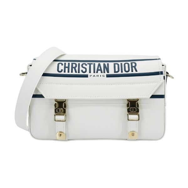 圖片 Dior 展示品 Diorcamp 海軍條紋牛皮淡金屬壓釦斜背郵差包-小(白/藍)