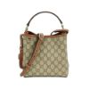 圖片 Gucci 展示品 GG Emblem 帆布拚牛皮水桶二用包(815118-咖)
