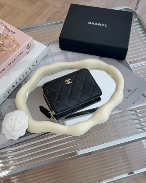 圖片 【CHANEL】加大內拉鍊三層零錢卡包 黑色