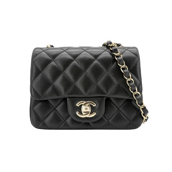 圖片 Chanel 展示品 Coco 淡金logo羊皮方胖斜背包-17cm(A35200-黑)