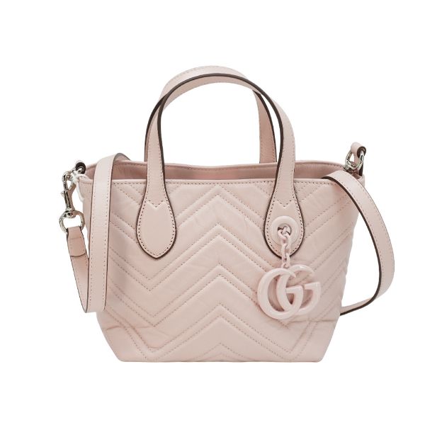 圖片 Gucci 展示品 Marmont 衍縫納帕牛皮手提/斜背兩用包(855391-櫻花粉)