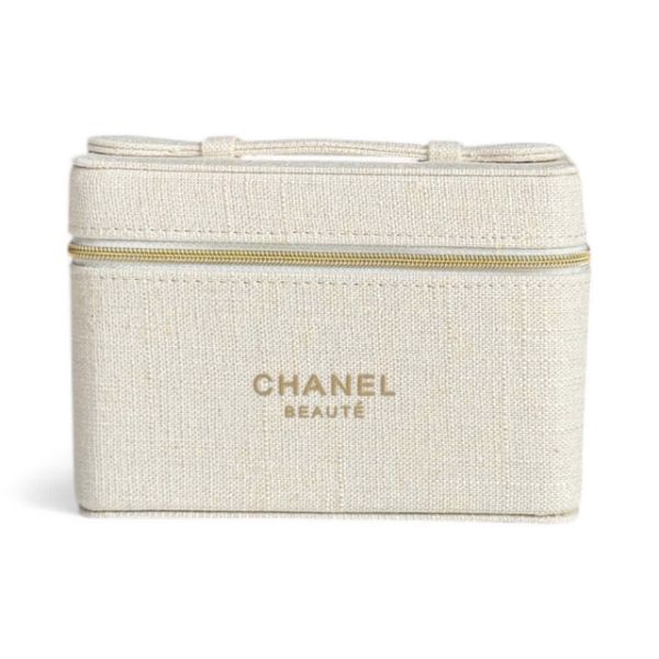 圖片 CHANEL BEAUTY 香奈兒美妝 奢華白金絲帆布把手收納化妝箱/首飾盒/手提包
