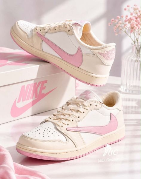 圖片 預購 Travis Scott Air Jordan 1 Low OG 白粉色倒鉤 Shy Pink IQ7604-100