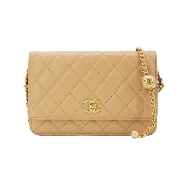 圖片 Chanel 展示品 金雙C菱格羊皮調節金球woc斜背包(AP1450-奶茶色)