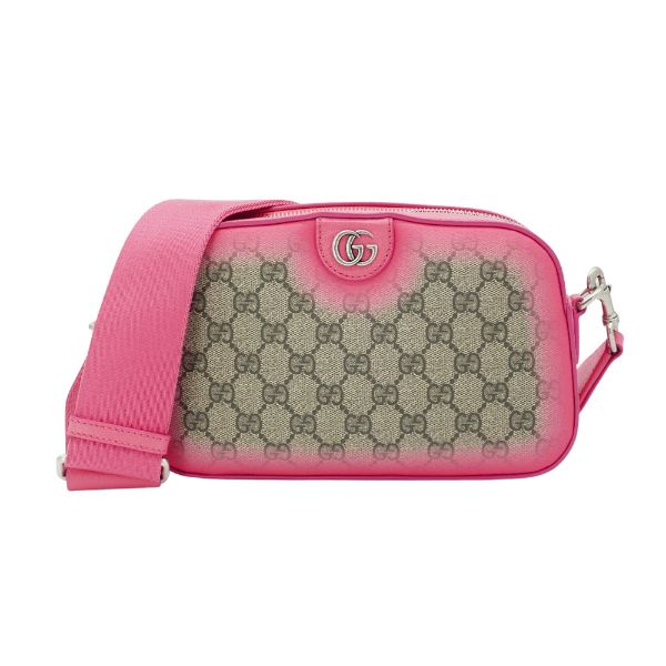 圖片 Gucci 展示品 Ophidia GG Supreme 帆布漸層斜背相機包(752591-桃紅/棕)