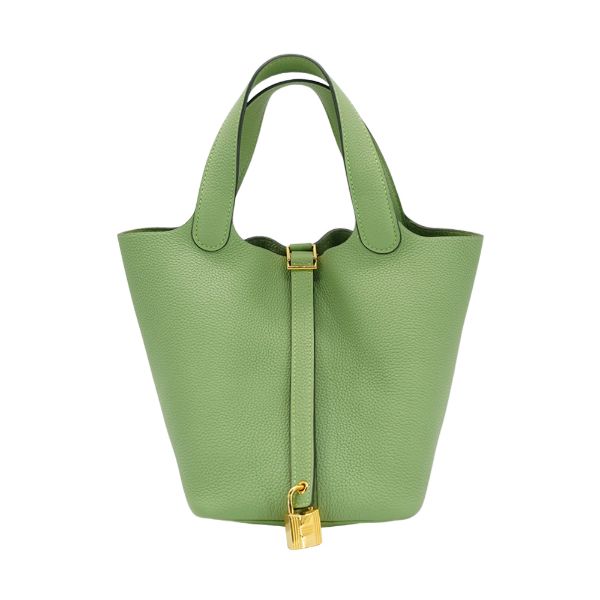 圖片 Hermes 展示品 Picotin 18 牛皮金釦水桶包(3I牛油果綠)