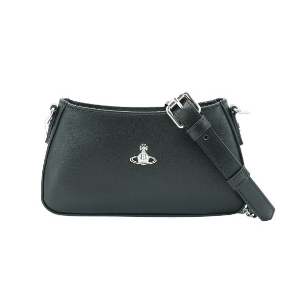 圖片 Vivienne Westwood Tasha 銀色星球平滑面肩背包(黑)