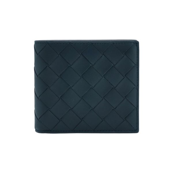 圖片 Bottega Veneta Bi-Fold 牛皮拚色八卡對開短夾(743211-午夜藍/灰)