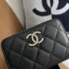 圖片 Chanel 黑金荔枝水鑽加大版拉鍊零錢卡包