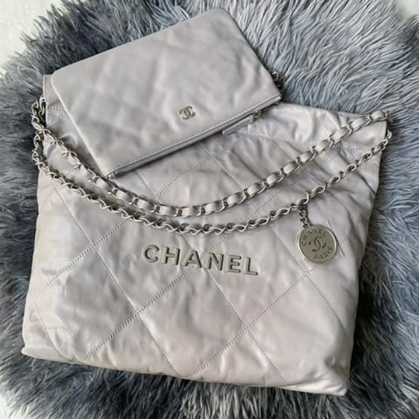 圖片 Chanel 淺灰銀釦22bag小號