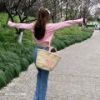 圖片 Celine 櫻花粉凱旋門草編籃子包