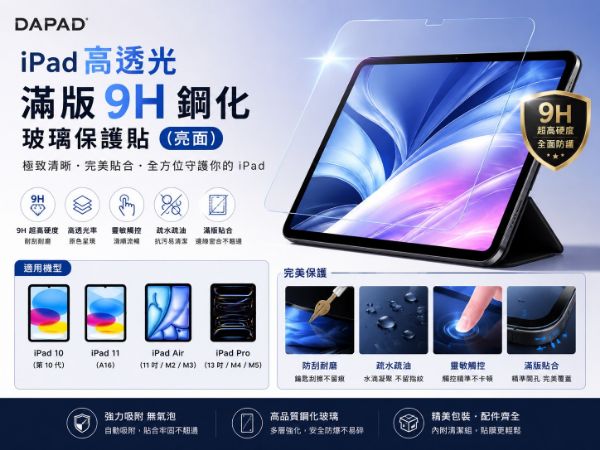 圖片 【DAPAD】iPad 高透光滿版 9H 平板專用