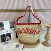 圖片 MARNI SMALL NASSA 紅色縫線米色拉菲草包