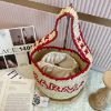 圖片 MARNI SMALL NASSA 紅色縫線米色拉菲草包