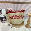 圖片 MARNI SMALL NASSA 紅色縫線米色拉菲草包