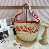 圖片 MARNI SMALL NASSA 紅色縫線米色拉菲草包