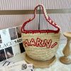 圖片 MARNI SMALL NASSA 紅色縫線米色拉菲草包
