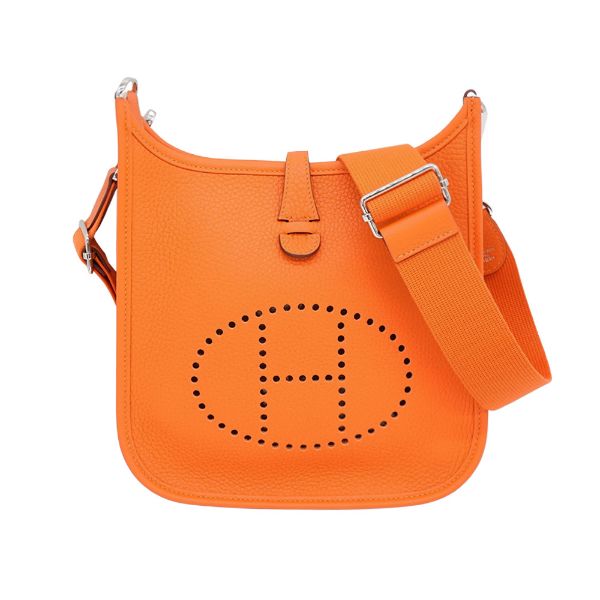 圖片 Hermes Evelyne 23 牛皮銀釦斜背包(橘)