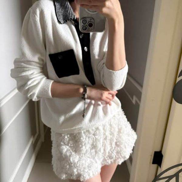 圖片 Chanel 23p白色水鑽毛巾布polo長袖