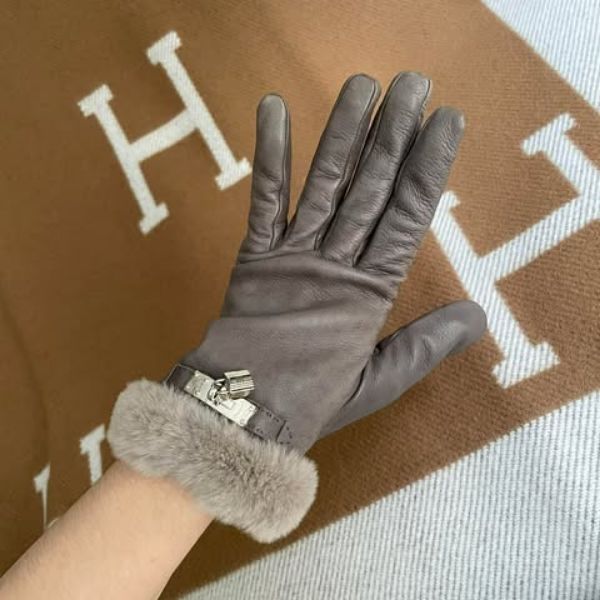 圖片 Hermes vintage 灰色毛毛Kelly手套