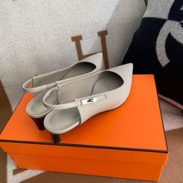 圖片 Hermes 25新款灰銀Kelly slingback跟鞋