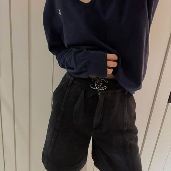圖片 Chanel 19p黑色牛仔編織腰帶短褲