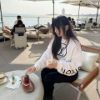 圖片 Lv 白色字母短版老花抽繩上衣