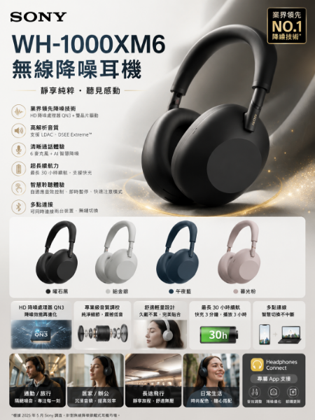 圖片 SONY 索尼 WH-1000XM6 無線降噪耳機