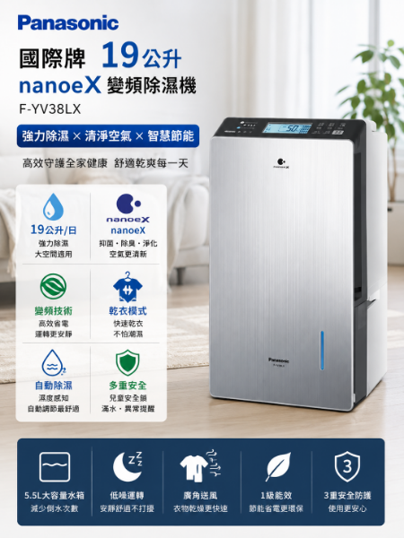 圖片 Panasonic 國際牌 19公升nanoeX變頻除濕機(F-YV38LX)