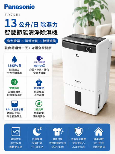 圖片 Panasonic 國際牌 ◆13公升智慧節能清淨除濕機(F-Y26JH)