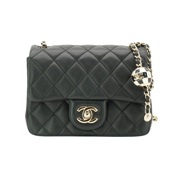 圖片 Chanel 展示品 Coco 菱格羊皮黑白琺瑯調節金球方胖斜背包-17cm(AS1786-黑)  
