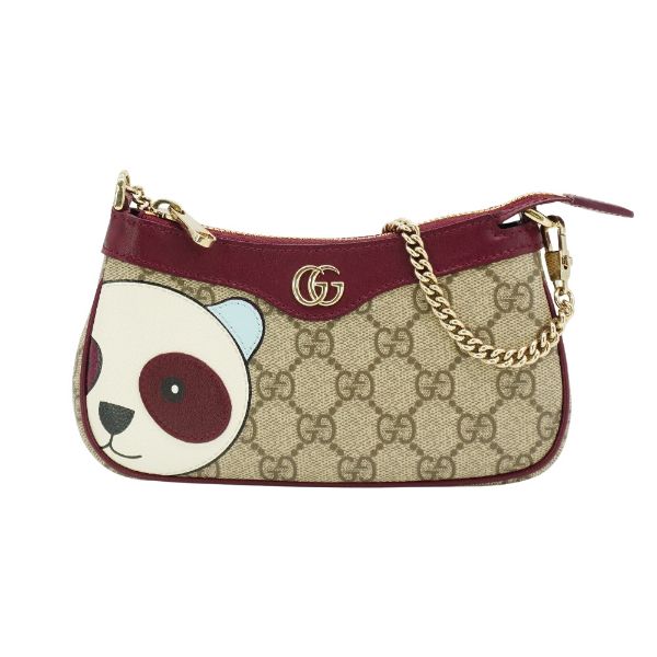 圖片 Gucci 展示品 GG Supreme 帆布熊貓圖案手提/肩背包(818763-酒紅)