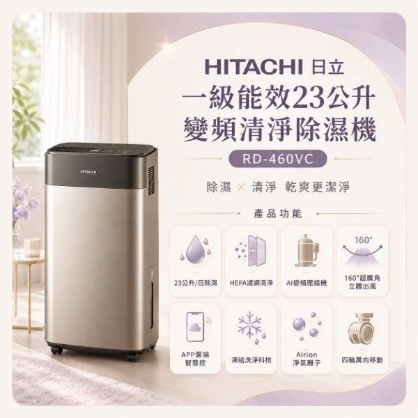 圖片 HITACHI 日立一級能效23公升變頻清淨除濕機 RD-460VC