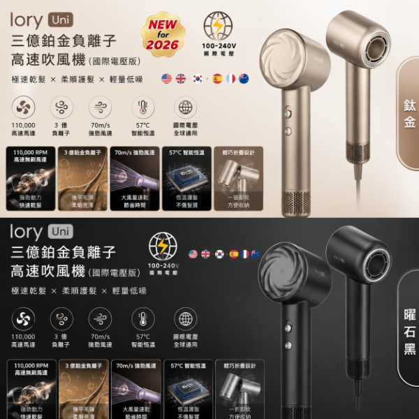 圖片 Glory Uni 三億鉑金負離子高速吹風機（國際電壓版）